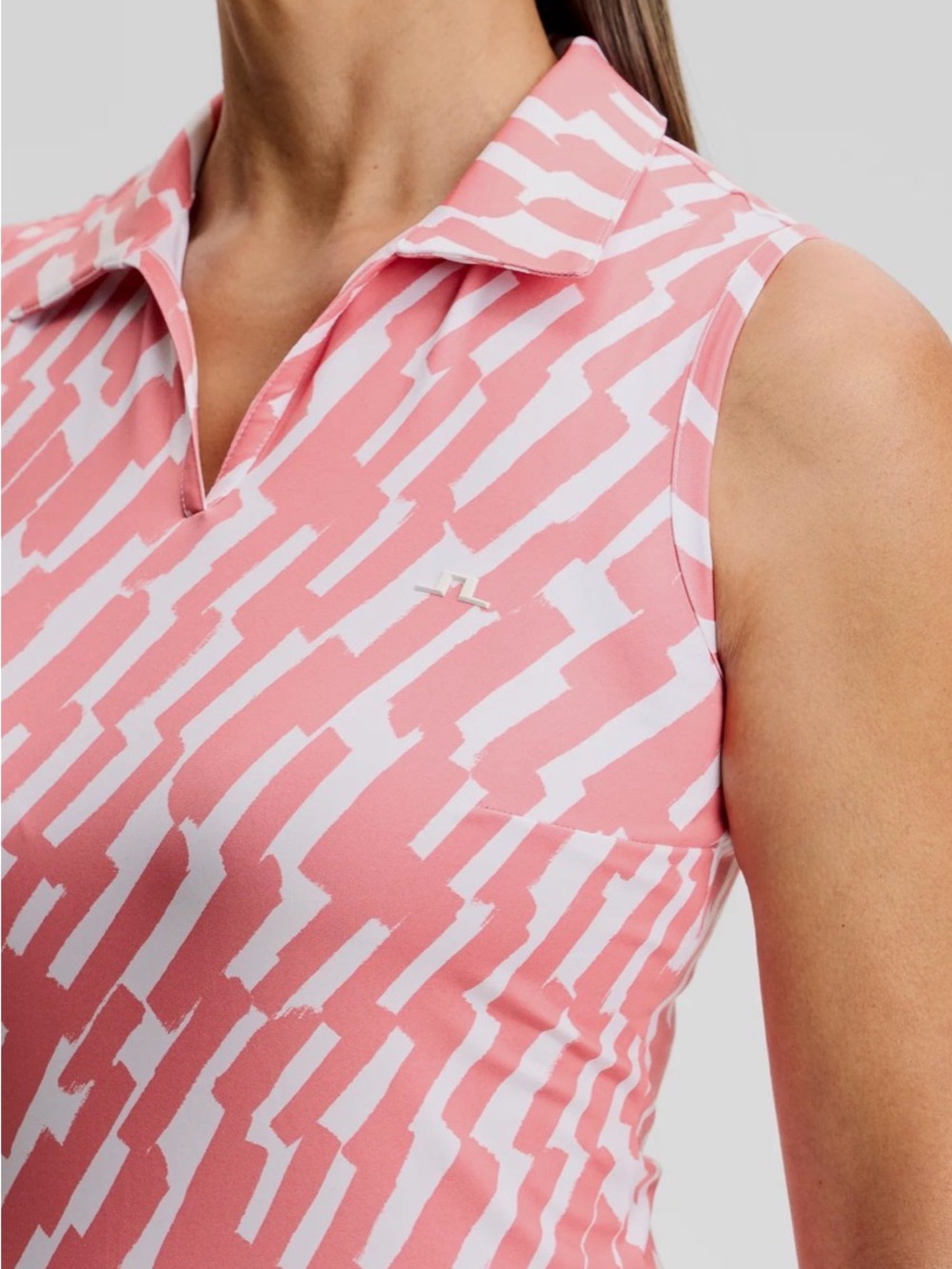 Sleeveless Pink Patterned Polo Tank with Subtle Logo